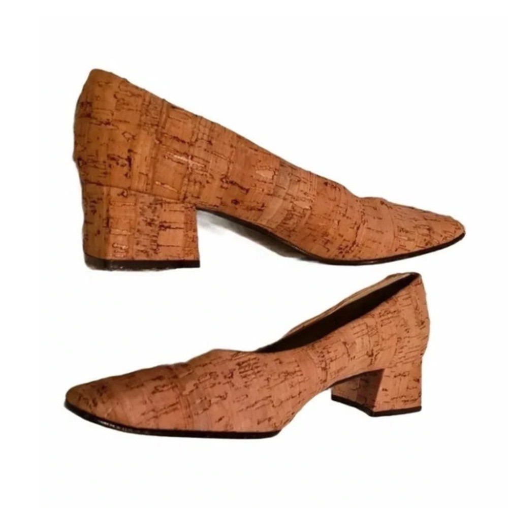 Y2K Etienne Aigner‎ Sarah Heels 7M Tan Cork Block Heel Square Toe Made in Spain